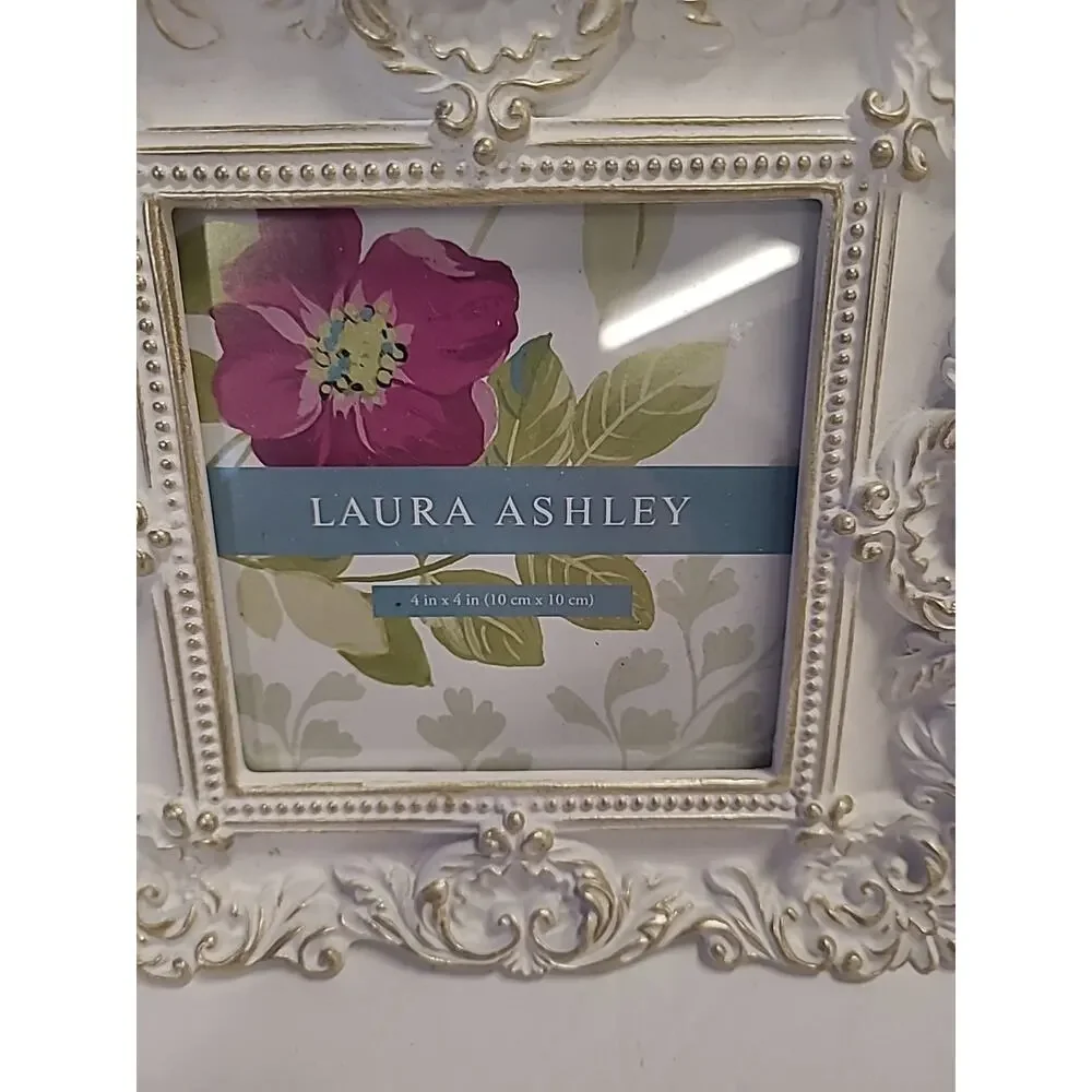 Laura Ashley White Gold Picture Frame Textured Resin 4 X 4 Baby Shower Bridal
